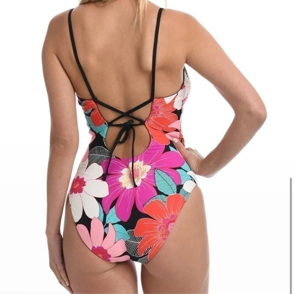 La BLANCA - Swimsuit Tummy Control Reversible Plunge One Piece Floral & Black 10 - Picture 5 of 11